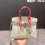 Hermès 25cm Birkin-Style Exotic Crocodile Embossed Leather Handbag Luxury Celebrity Edition 5 Colors 9