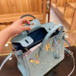 Hermès Queen Birkin Style Crocodile-Embossed Genuine Leather Handbag 30cm with Detachable Shoulder Strap 9