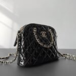CHANEL 23S Rare Quilted Patent Leather Small Dome Shell Bag 16cm Timeless Black Gold 9