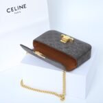 Celine Triomphe Chain Shoulder Bag 20.5cm Canvas and Calfskin Luxury Designer Crossbody for Women Image