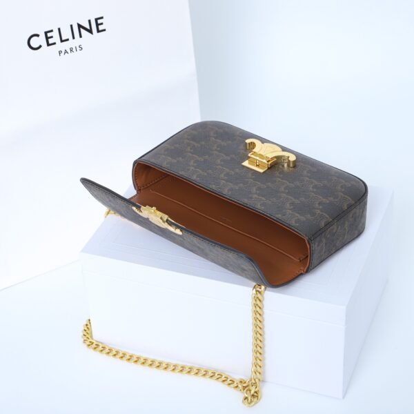 Celine Triomphe Chain Shoulder Bag 20.5cm Canvas and Calfskin Luxury Designer Crossbody for Women Image