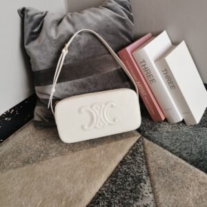 CELINE New SS 2022 Triomphe Embossed Calfskin Camera Shoulder Bag 26cm Minimalist Luxury Underarm Bag 1
