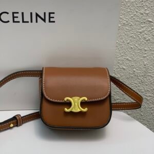 CELINE 2022SS Mini Triomphe Crossbody Bag 11cm Calfskin and Signature Canvas 1