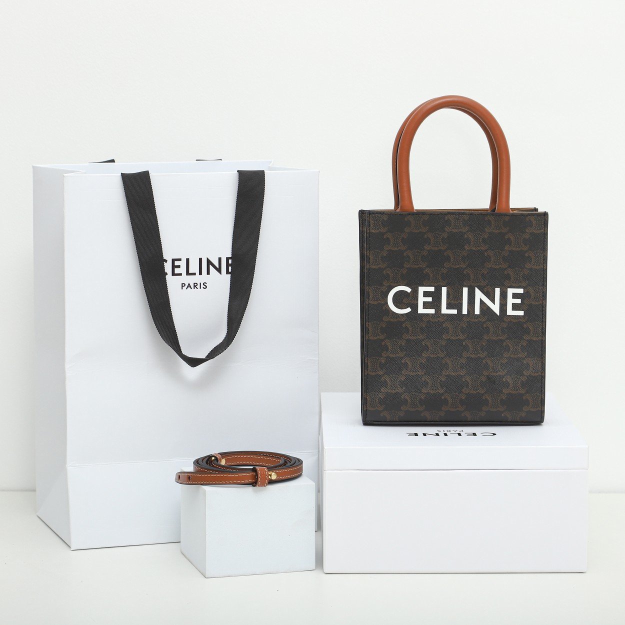 Celine Mini Vertical Cabas Triomphe Canvas Tote Bag 17x21cm Luxury Italian Leather Crossbody Handbag for Women 1