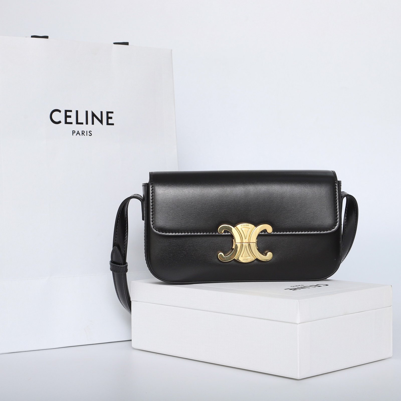 Celine Triomphe Bag Shiny Calfskin Leather Shoulder Bag 5 Colors Smooth Lambskin Crossbody for Women 1
