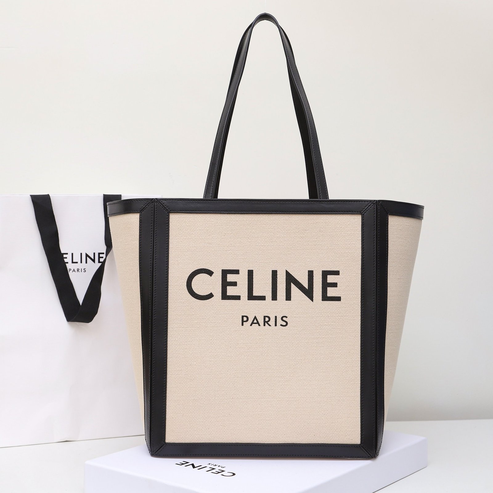 Celine Cabas Thais Tote Bag 31cm Textile and Calfskin Leather Premium Commuter & Travel Shopping Bag 1