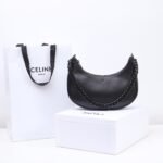 Celine Ava Chain Bag 25cm Smooth Calfskin Moon-Shaped Hobo Bag with Chunky Metal Chain Strap 1