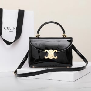 CELINE Triomphe Mirror Patent Leather Top Handle Bag 20cm Calfskin Small Trapezoid Kelly Handbag Crossbody Shoulder Purse 1