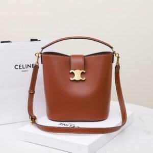 CELINE Triomphe Bucket Bag 28cm Calfskin Smooth Leather Shoulder Bag for Women with Adjustable Crossbody Strap 1