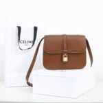CELINE TABOU Medium Shoulder Bag 22cm Smooth Tan Calfskin Vintage Inspired Crossbody Bag with Gold Padlock Hardware 1