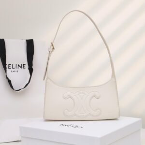 CELINE Triomphe Embossed Calfskin Shoulder Bag Matte Leather Mini Hobo Underarm Bag Handbag for Women 1