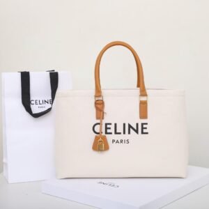 Celine Horizontal Cabas Tote Bag 44cm Textile and Italian Calfskin Leather Large Capacity Luxury Shopping Bag 1