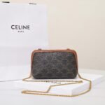 CELINE Triomphe Canvas and Calfskin Mini Chain Clutch Bag Italian Leather Shell Pouch for Women Crossbody Shoulder Bag 1