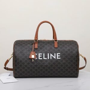 CELINE Triomphe Canvas Large Voyage Bag 50cm Boston Travel Bag Calfskin Leather Trim Hand-Carried Shoulder Crossbody Luggage 1