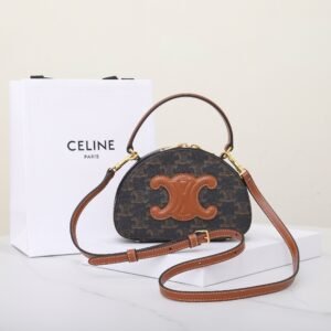 CELINE Triomphe Canvas Mini Besace Bag 18cm Small Shell Bag with Italian Calfskin and Gold Hardware 1