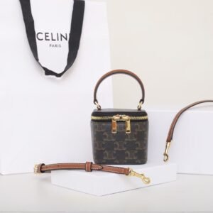 CELINE Mini Vanity Case 9.5cm Triomphe Canvas with Calfskin Leather Small Crossbody Vanity Box Bag 1