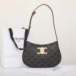 CELINE Triomphe Canvas and Calfskin Ava Bag 22cm Tan Underarm Shoulder Bag Premium Leather Hobo Bag 1