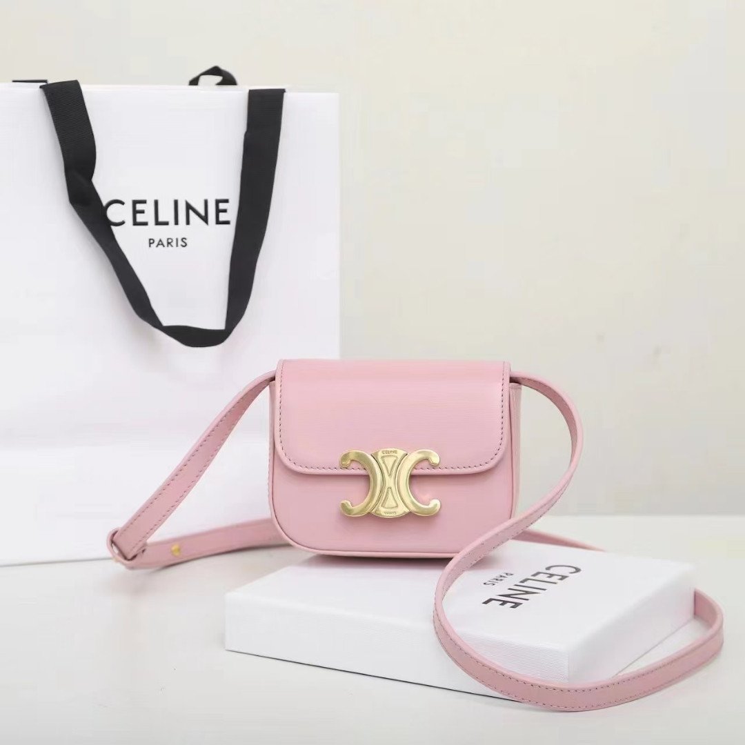 CELINE Triomphe Mini Flap Bags 11cm Luxury Small Crossbody Purse in Calfskin 3 Colors 1