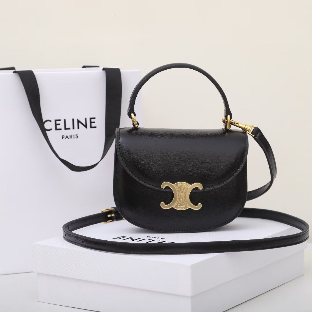 Celine Mini Besace Triomphe Bag 15.5cm Shiny Calfskin Top Handle Saddle Bag Premium Grade Crossbody 1