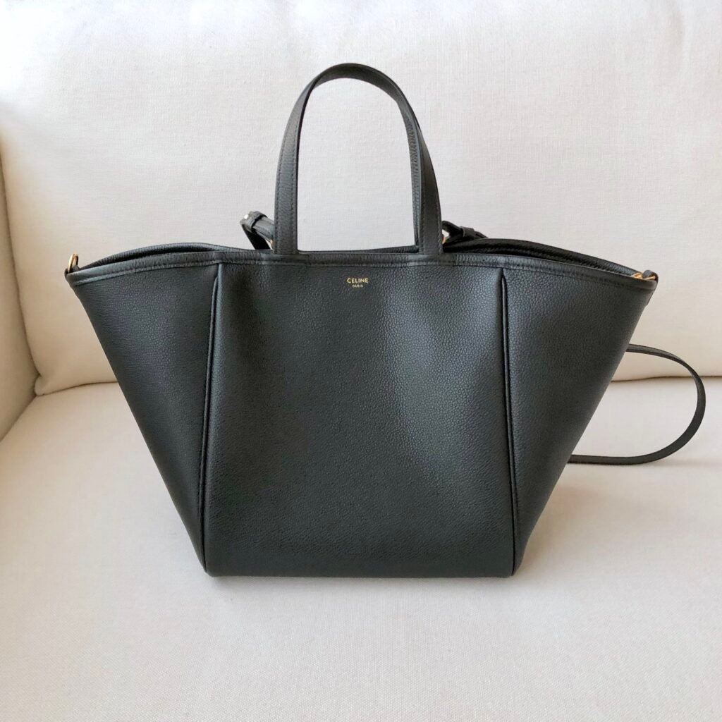 Celine Folded Cabas Bag 26cm Black & Oatmeal Grained Calfskin Tote Bag for Women – Image 1