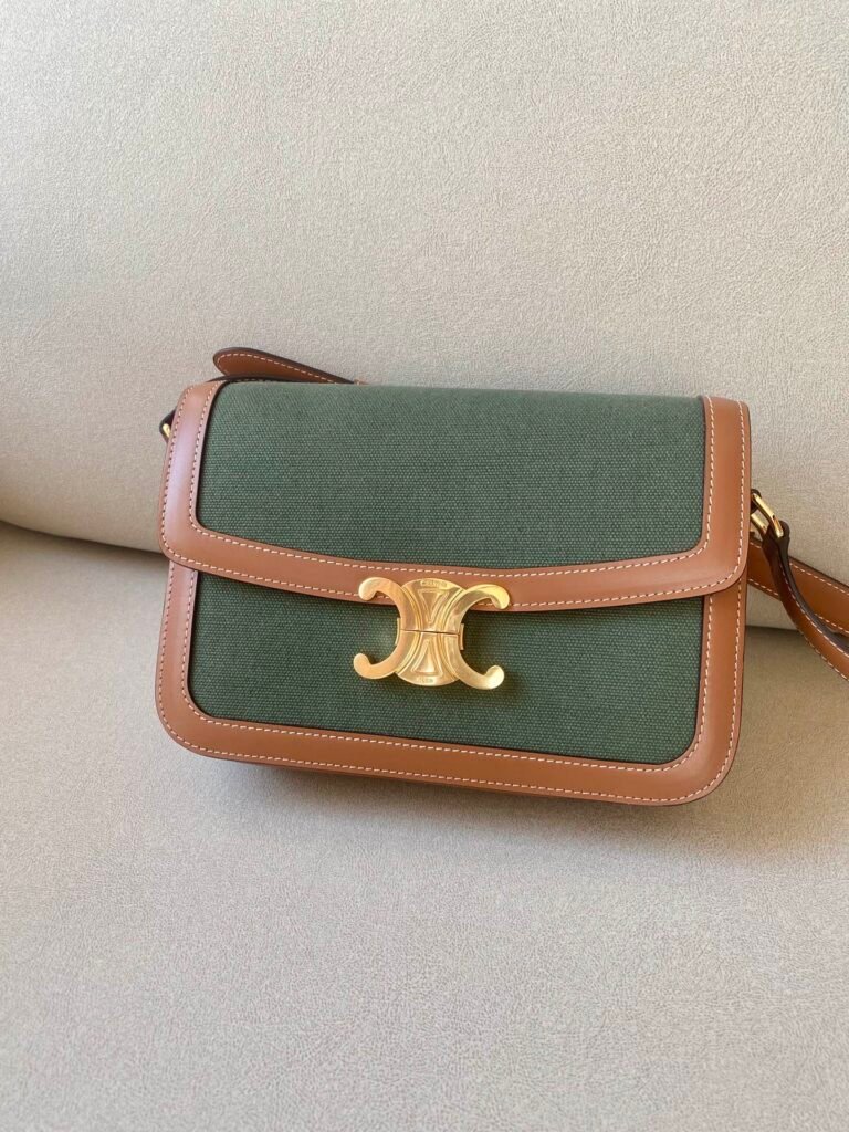 CELINE Triomphe Medium Bag Textile and Calfskin 22.5cm Embroidery & Canvas Patchwork Shoulder Bag – Image 1