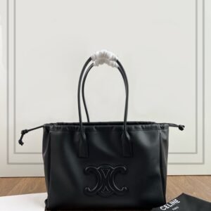 CELINE Cabas Triomphe Drawstring Tote Bag 44cm Oversized Smooth Calfskin Leather Work Bag for Laptop Travel 1