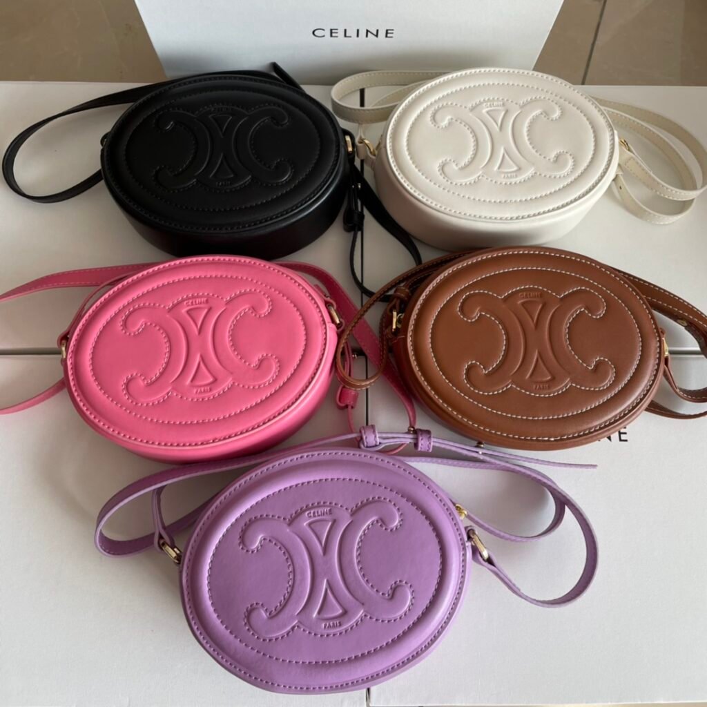 CELINE Triomphe Oval Purse 16cm Smooth Calfskin 6 Colors Small Mooncake Bag – Image 2