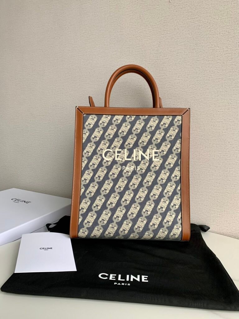 Celine Small Vertical Cabas Triomphe Embroidery and Calfskin Tote Bag 17x21cm – Image 1