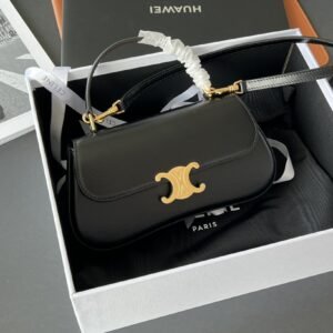 Celine Teen Lola Bag 22.5cm Shiny Calfskin Versatile Shoulder and Crossbody Bag with Gold-Tone Triomphe Clasp Celine Teen Lola Bag 22.5cm Shiny Calfskin Versatile Shoulder and Crossbody Bag with Gold-Tone Triomphe Clasp