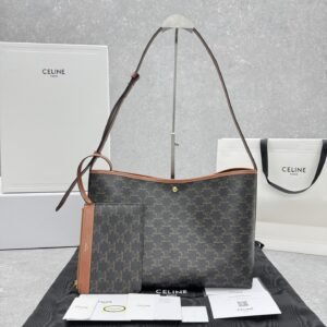 CELINE Soft Shopper Bag 33cm Triomphe Canvas Calfskin Large Tote 13-inch Laptop Chic French Shoulder Bag CELINE Soft Shopper Bag 33cm Triomphe Canvas Calfskin Large Tote 13-inch Laptop Chic French Shoulder Bag