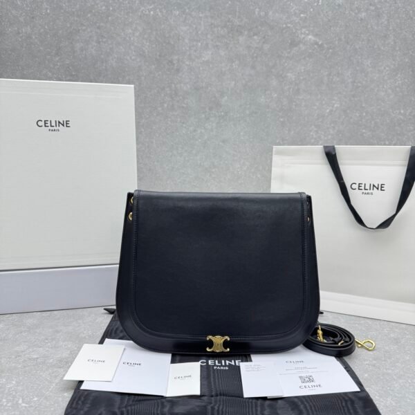 1 Celine Soft Triomphe Besace Bag 32cm Shiny Lambskin Oversized Shoulder Bag for Women