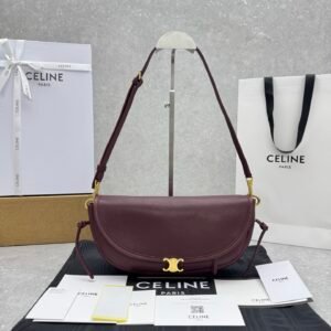 Celine Half-Moon Hobo Bag 25cm Triomphe Oil-Waxed Leather Underarm Bag with Gold Hardware