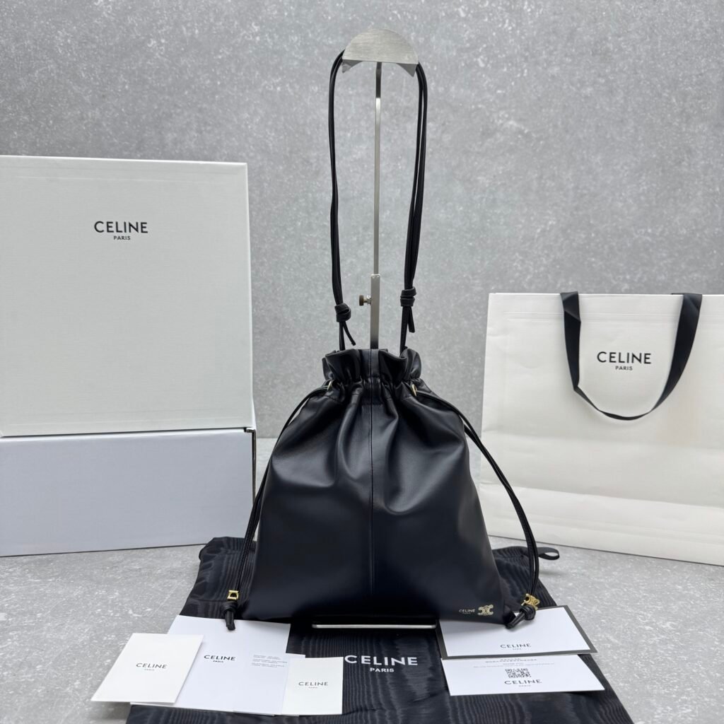 CELINE CRYSTAL Drawstring Pouch Bag 27x31cm The Ultimate Lambskin Cloud Bag – Image 1