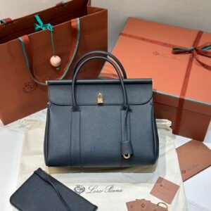 Loro Piana Loom L32 Handbag 33cm Tender Calfskin Luxury Designer Tote Bag with Gold Padlock & Removable Pouch Loro Piana Loom L32 Handbag 33cm Tender Calfskin Luxury Designer Tote Bag with Gold Padlock & Removable Pouch