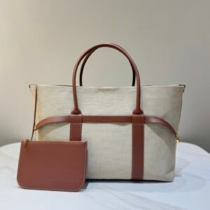 Loro Piana Ghiera Shopper Large Canvas Tote Bag 40cm Shoulder Bag for Work and Travel with Grained Leather Trim Loro Piana Ghiera Shopper Large Canvas Tote Bag 40cm Shoulder Bag for Work and Travel with Grained Leather Trim