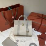 Loro Piana Loom L25 Handbag 25cm Quiet Luxury Calfskin and Canvas Top Handle Bag for Women