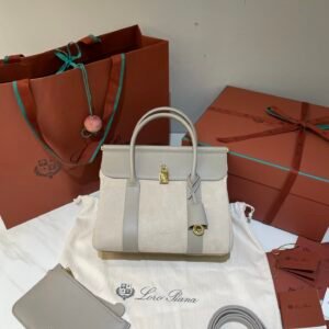 Loro Piana Loom L25 Handbag 25cm Quiet Luxury Calfskin and Canvas Top Handle Bag for Women Loro Piana Loom L25 Handbag 25cm Quiet Luxury Calfskin and Canvas Top Handle Bag for Women