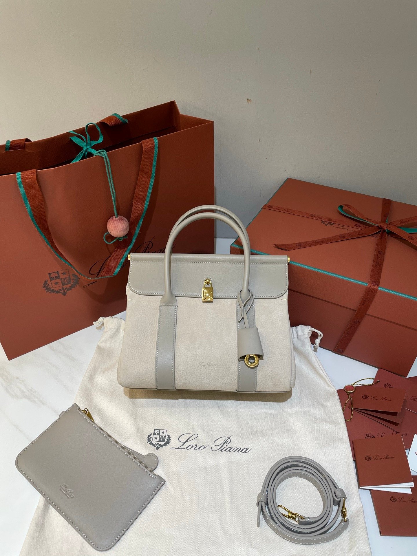 Loro Piana Loom L25 Handbag 25cm Quiet Luxury Calfskin and Canvas Top Handle Bag for Women