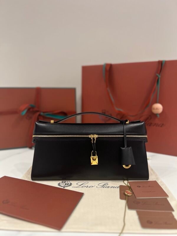 Loro Piana Extra L29 Clutch Bag 29cm Saddle Leather Elegant Handmade Designer Leather Handheld Purse with Signature Gold Padlock