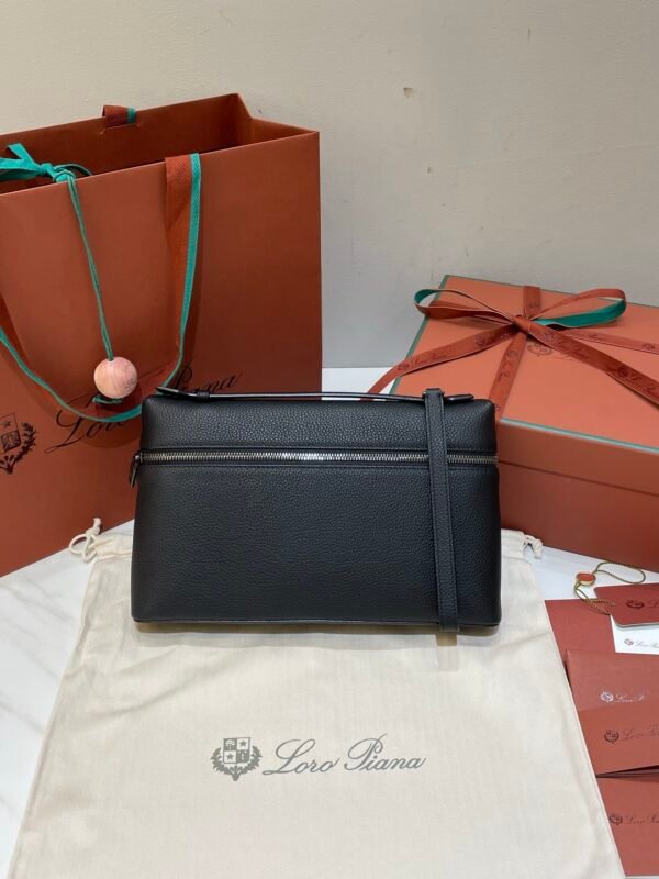 Loro Piana Extra Pouch L29 Grained Calfskin Clutch 29cm Minimalist Designer Lunch Box Bag Detachable Wristlet