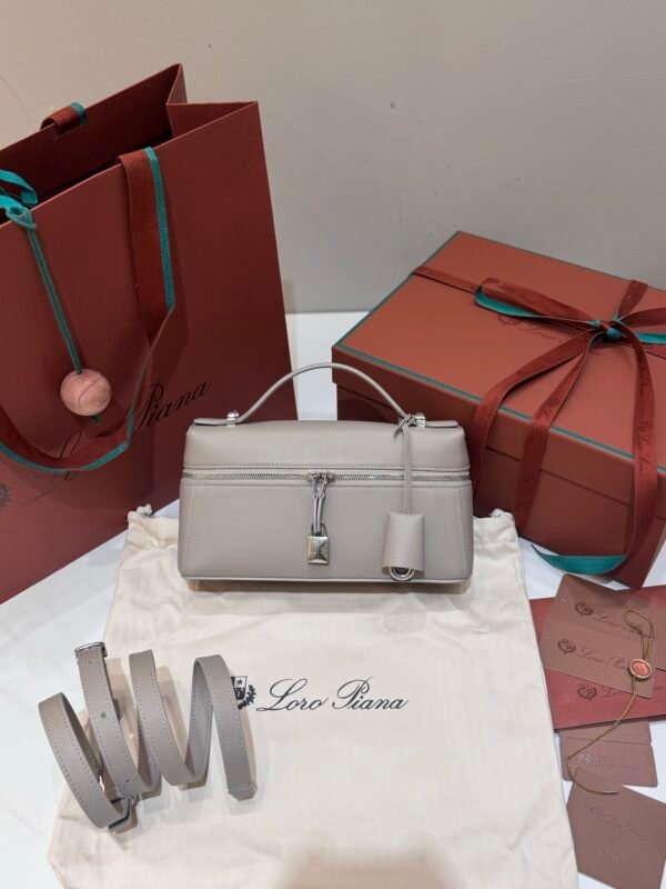 1 Loro Piana Extra Bag L23 Calfskin Leather Top Handle Bag 23cm Crossbody Handbag with Signature Padlock Charms and Adjustable Strap