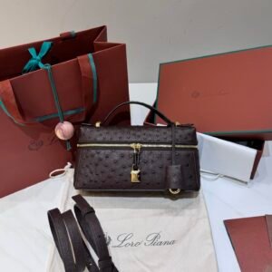 Loro Piana L23 Extra Bag 23cm Ostrich-Effect Calfskin Top-Handle Vanity Bag and Crossbody for Women Loro Piana L23 Extra Bag 23cm Ostrich-Effect Calfskin Top-Handle Vanity Bag and Crossbody for Women