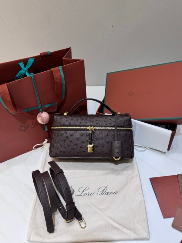 1 Loro Piana L23 Extra Bag 23cm Ostrich-Effect Calfskin Top-Handle Vanity Bag and Crossbody for Women