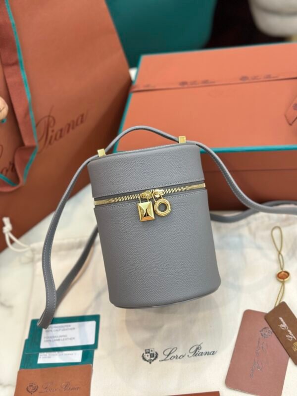 1 Loro Piana Extracase Cylinder Bag 12x12x16cm Calfskin Crossbody Bucket Bag for Women Handbag with Suede Lining