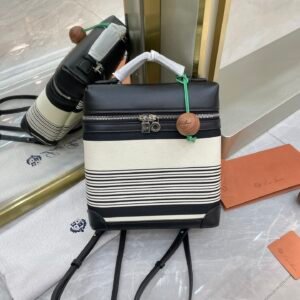 Loro Piana L23.5 Extra Pocket Backpack Striped Canvas Calfskin Leather Mini Bag Versatile 2-Way Top Handle Convertible Shoulder Bag Loro Piana L23.5 Extra Pocket Backpack Striped Canvas Calfskin Leather Mini Bag Versatile 2-Way Top Handle Convertible Shoulder Bag
