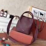 Loro Piana Medium Bale Bag Grained Calfskin Minimalist Bucket Bag with Detachable Shoulder Strap 6 Colors