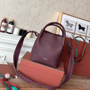 Loro Piana Medium Bale Bag Grained Calfskin Minimalist Bucket Bag with Detachable Shoulder Strap 6 Colors
