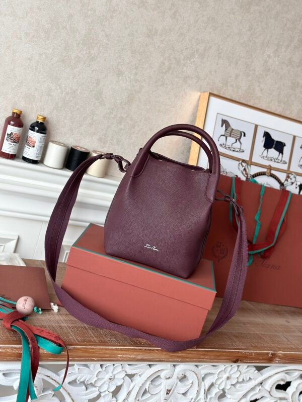 Loro Piana Medium Bale Bag Grained Calfskin Minimalist Bucket Bag with Detachable Shoulder Strap 6 Colors