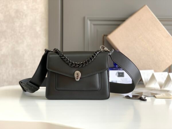 BVLGARI Serpenti Forever Lambskin Crossbody Bag 20cm Luxury Iconic Snakehead Shoulder Bag with Detachable Wide Strap