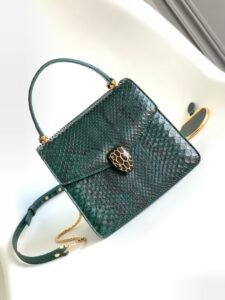 Bvlgari Serpenti Forever Python Bag Forest Emerald Green Top Handle Accordion Bag